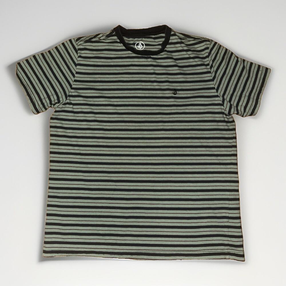 Volcom Striped T-Shirt Green Medium 20x24 Streetwear Smarter Minimal Classic